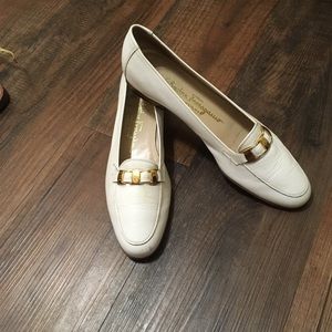 Salvatore Ferragamo Logo Narrow White Loafers!